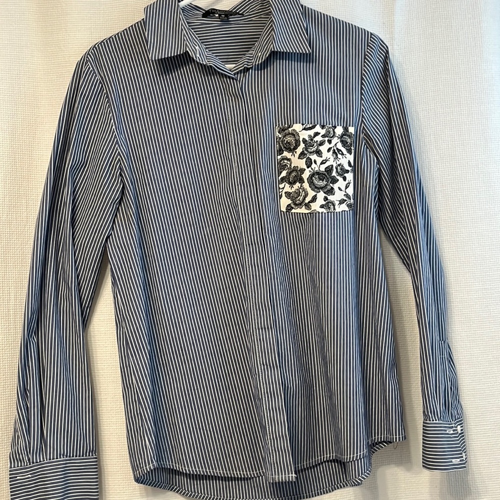 Medium blue and white striped button down